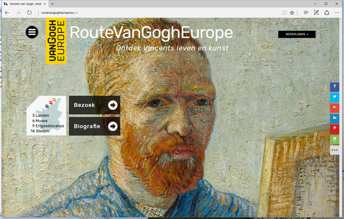 RouteVanGoghEurope, ontwerp homepage door Moon Tummers